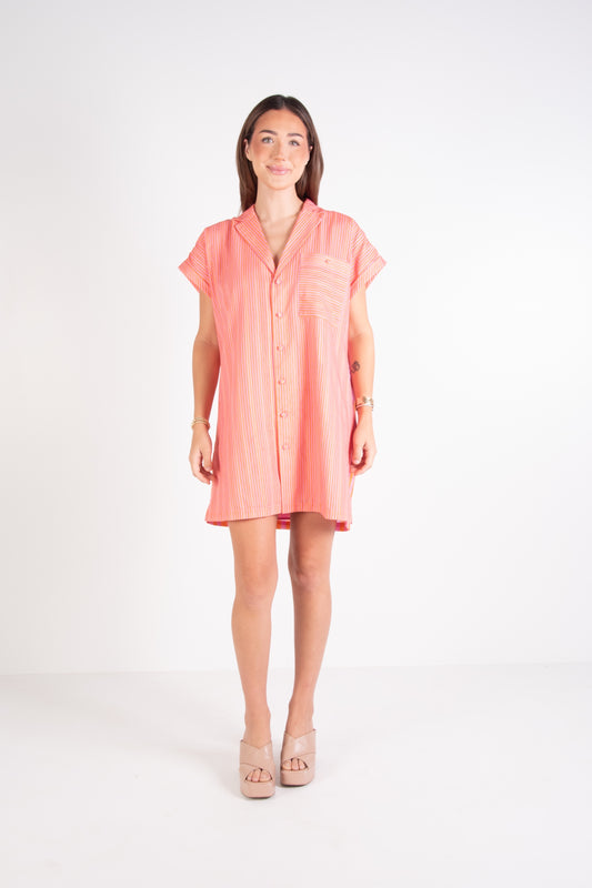 Luna Dress - Coral Pink Stripe