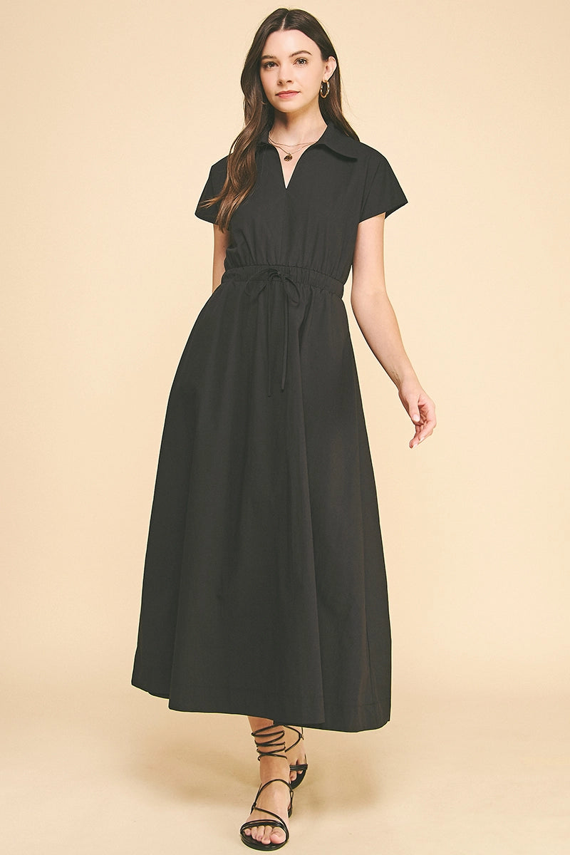 Solid Midi Dress with Open Back - Black