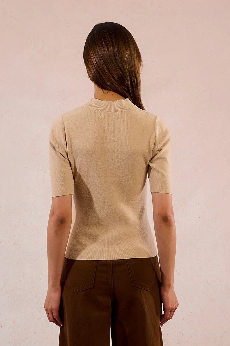 Short Sleeve Knitted Sweater - Beige