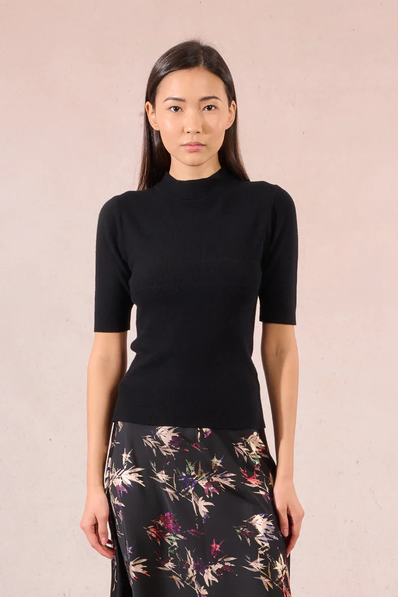 Short Sleeve Knitted Sweater - Black
