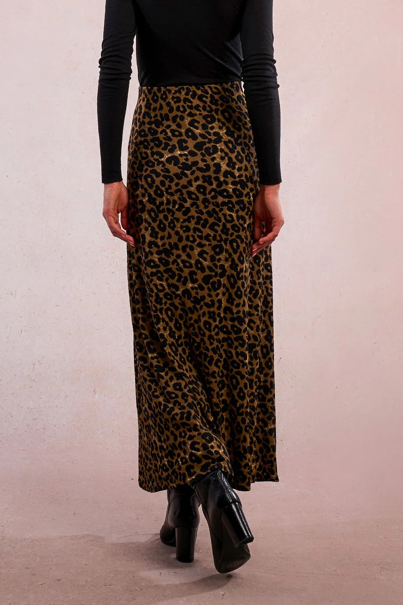 Leopard Flowing Skirt - Khaki