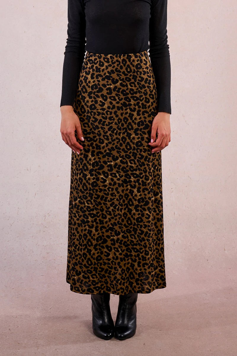 Leopard Flowing Skirt - Khaki