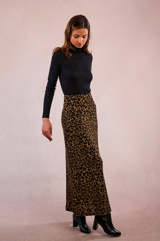 Leopard Flowing Skirt - Khaki