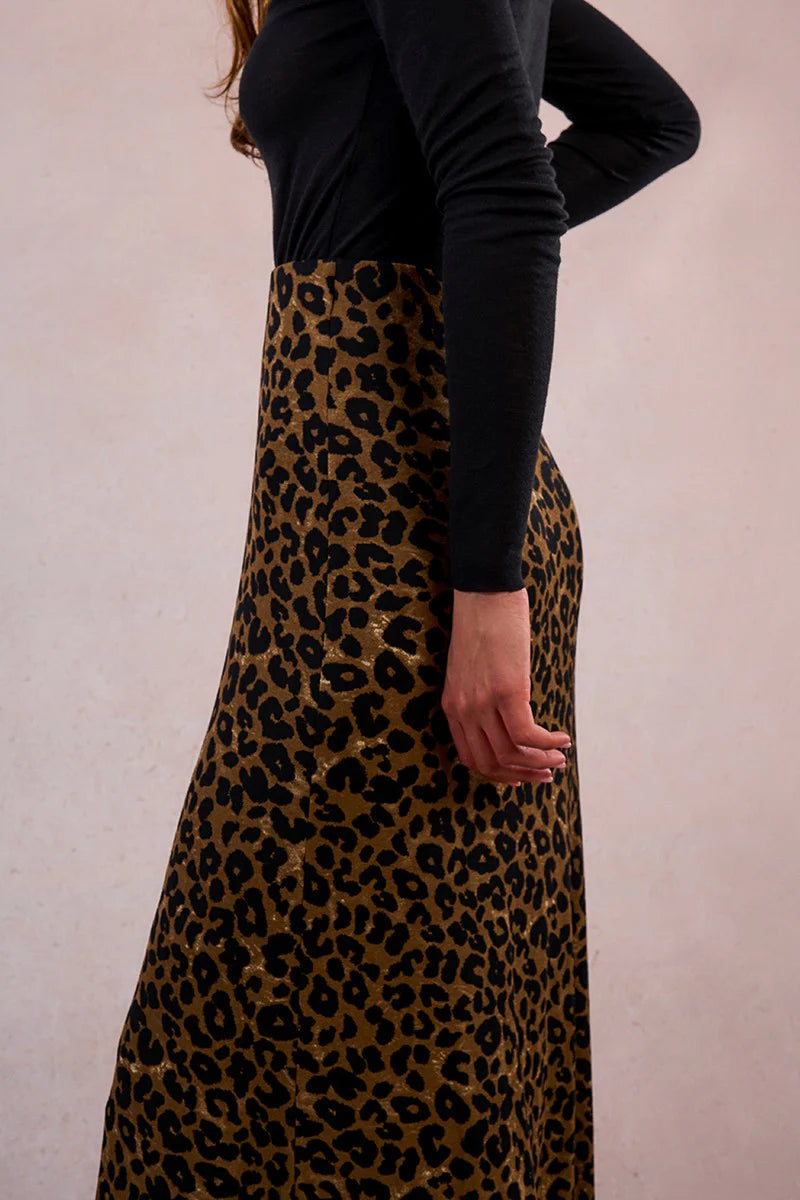 Leopard Flowing Skirt - Khaki