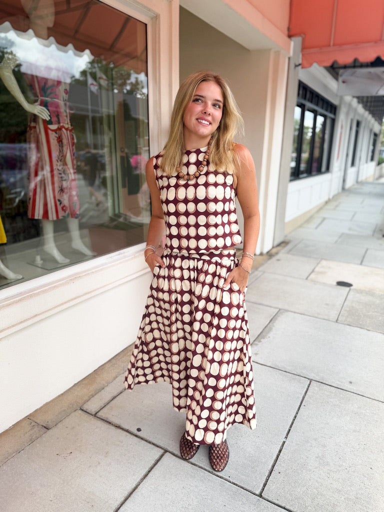 High Waisted Geometric Skirt - Brown