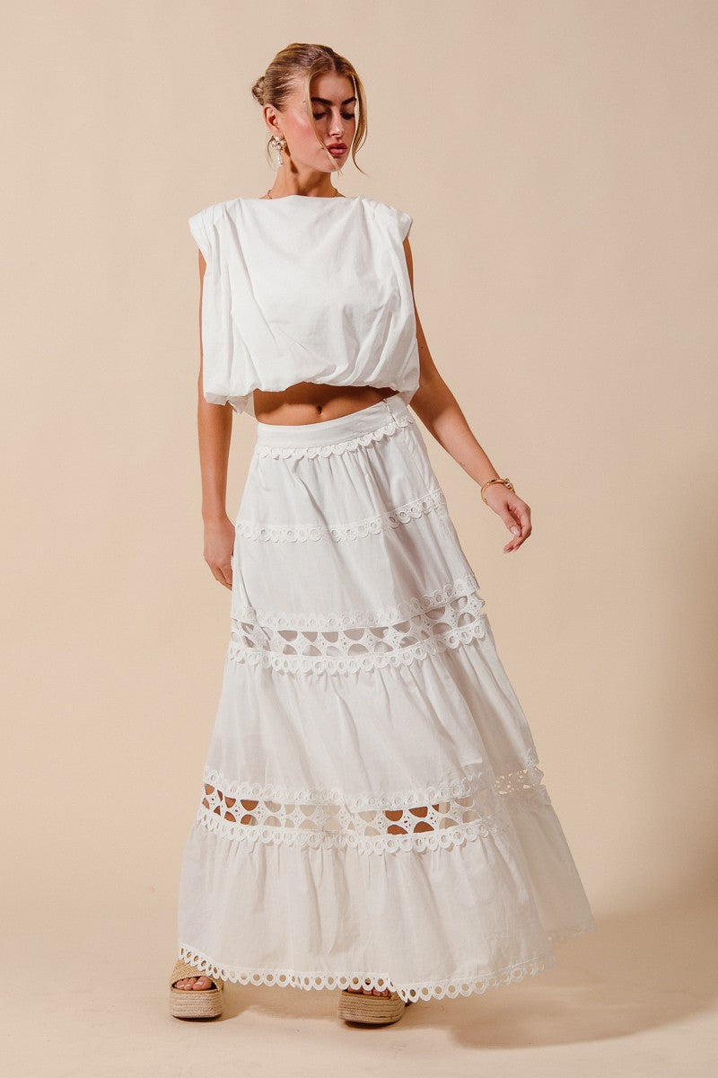Lace Trimmed Maxi Skirt Set - Off White
