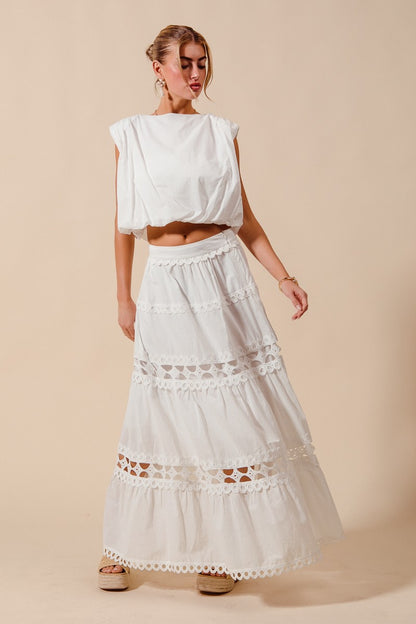 Lace Trimmed Maxi Skirt Set - Off White