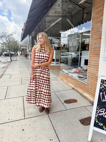 High Waisted Geometric Skirt - Brown