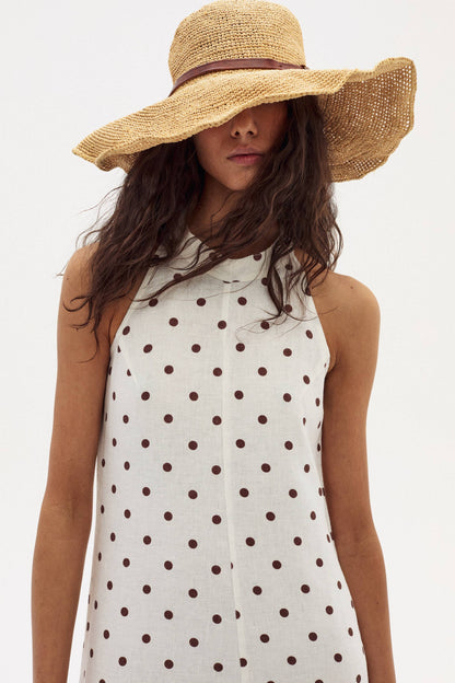 Olivia Linen Dress - Brown Polka Dots