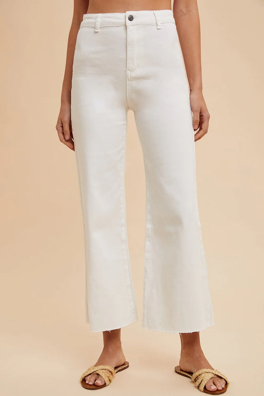 Stretch High Rise Wide Leg Cropped Denim Jean - White