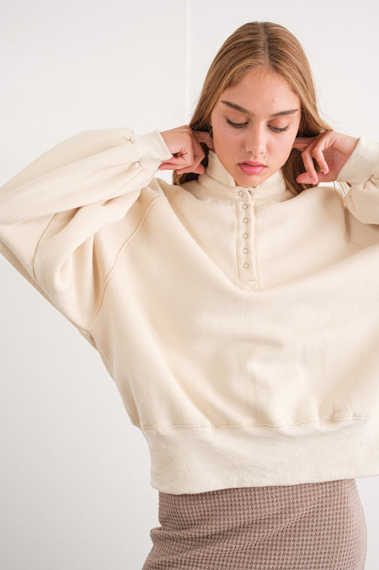 Piper Snap Button Collared Sweater - Cream