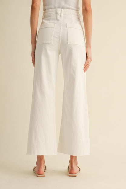 Front Two Pocket Stretch Wide Leg Denim Jeans - White