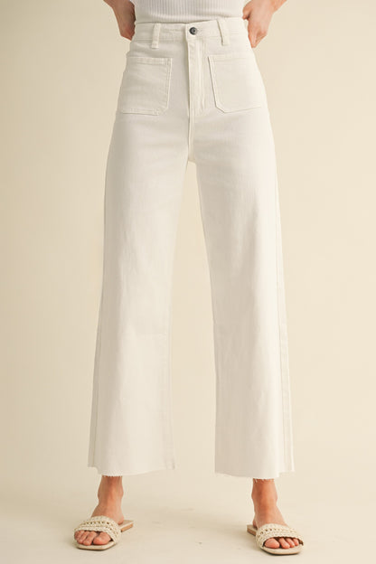 Front Two Pocket Stretch Wide Leg Denim Jeans - White