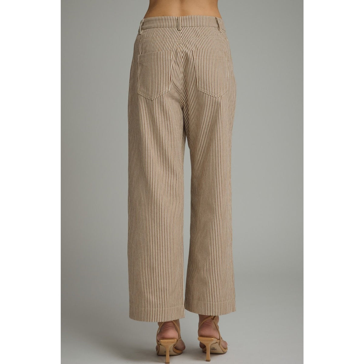 Striped Wide Leg Cropped Pants - Brown