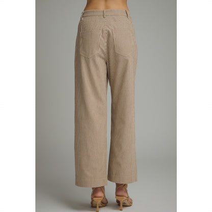 Striped Wide Leg Cropped Pants - Brown