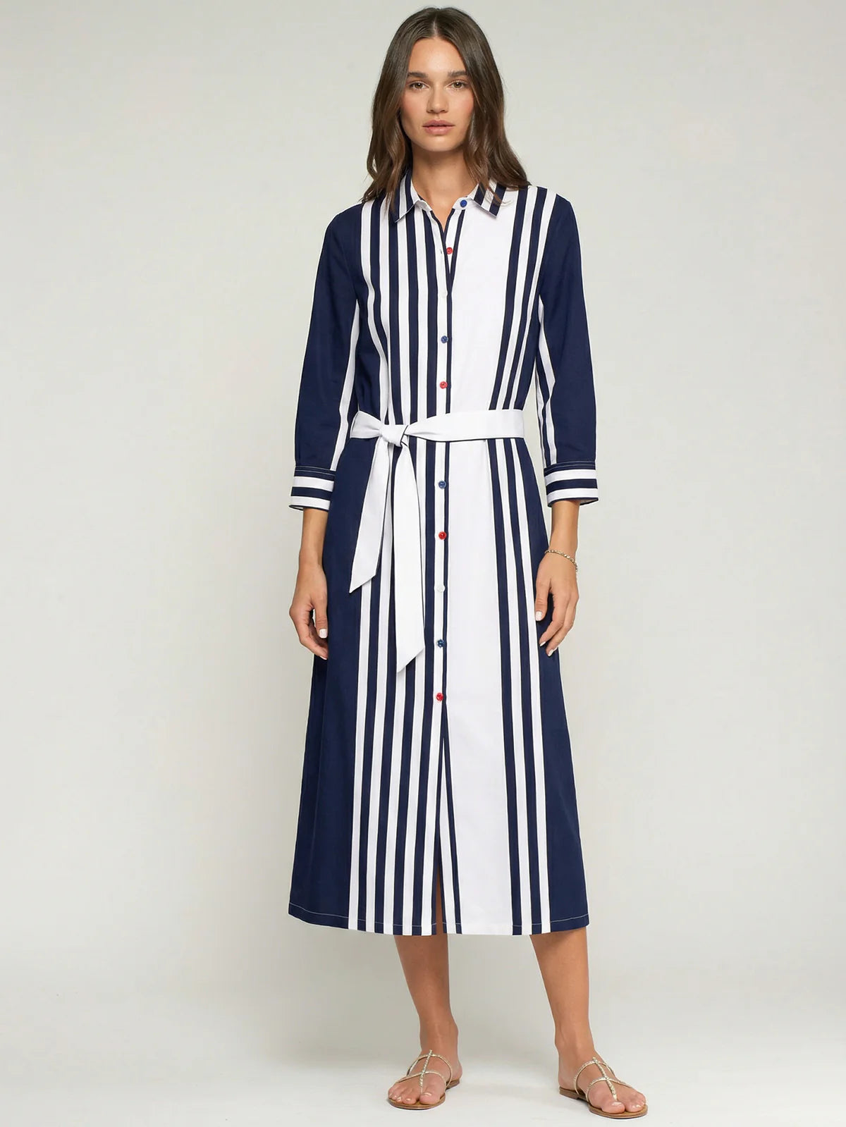 Striped Shirt Dress - Navy/White