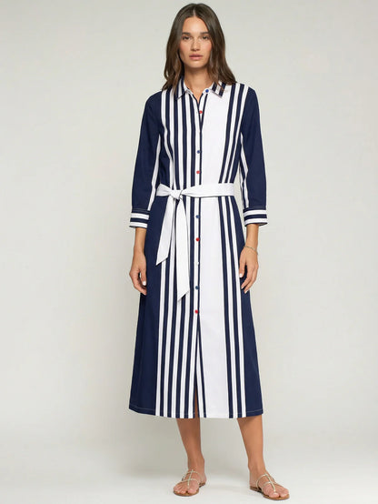 Striped Shirt Dress - Navy/White