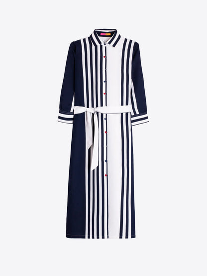 Striped Shirt Dress - Navy/White