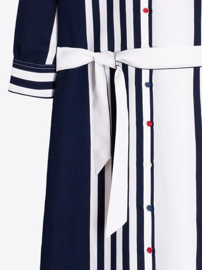 Striped Shirt Dress - Navy/White