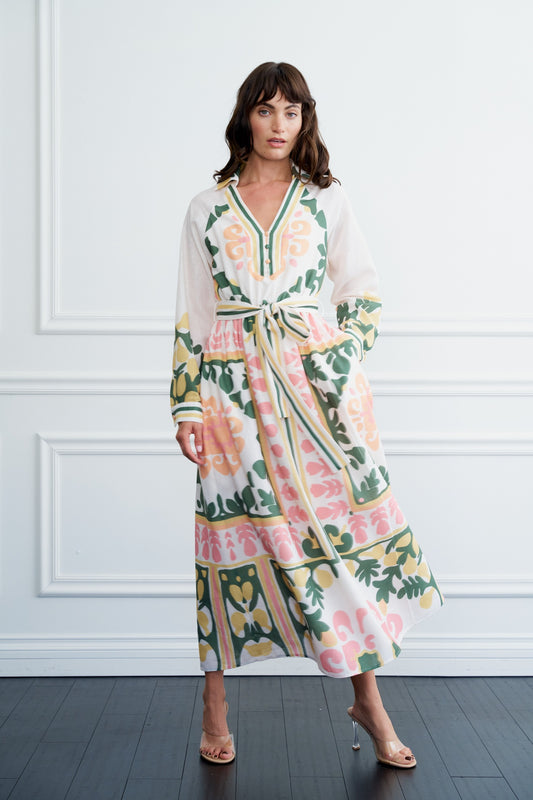 Diah Engineered Lemon Printed Maxi Dress - Cream Multi