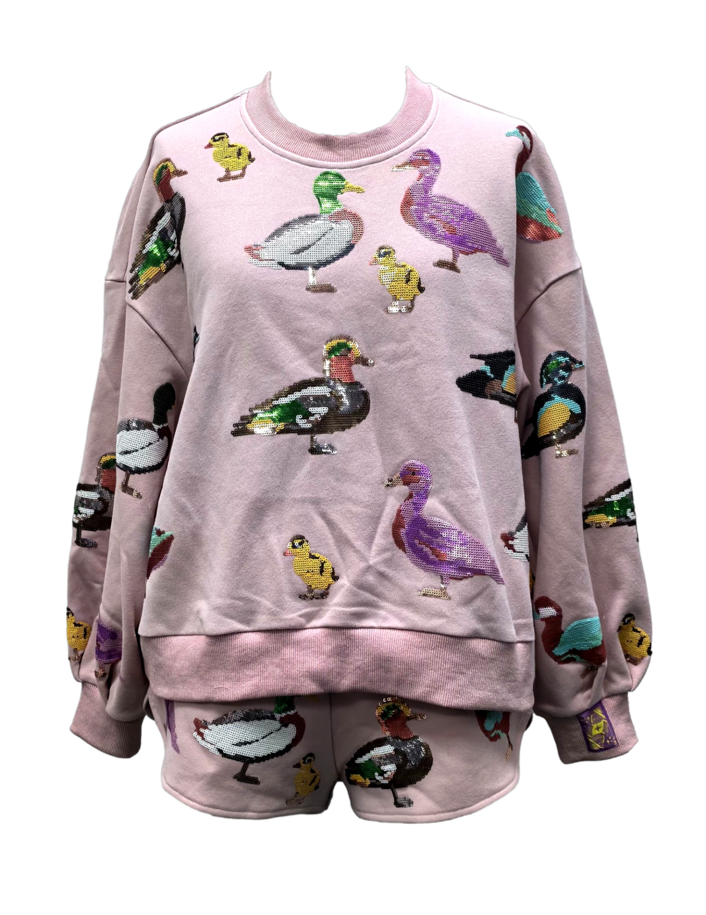 Queen of Sparkles Light Pink Scattered Duck Sweatshirt