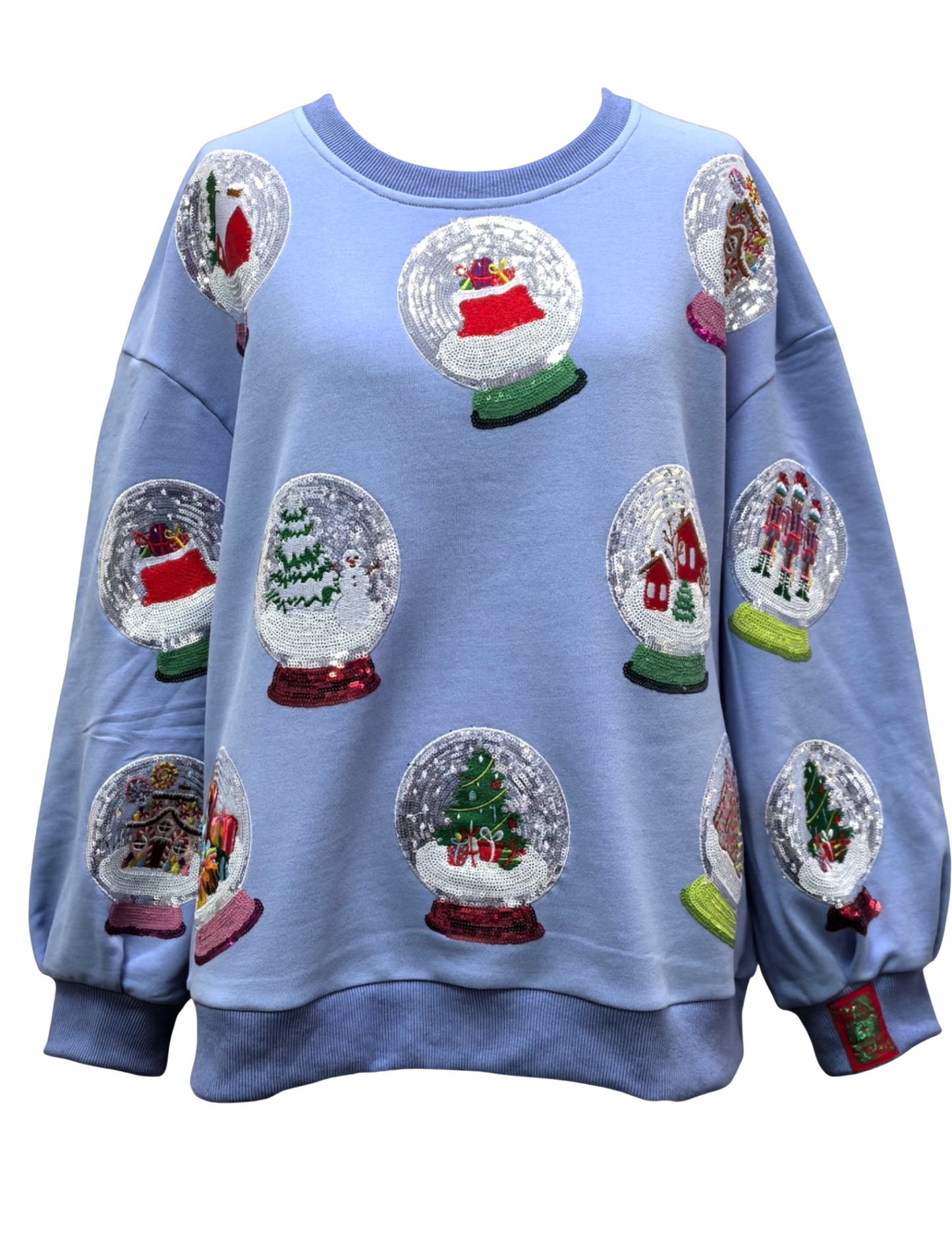 Queen of Sparkles Powder Blue Christmas Snow Globe Sweatshirt