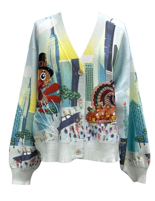 Queen of Sparkles Multi Thanksgiving Parade Button Up Cardigan