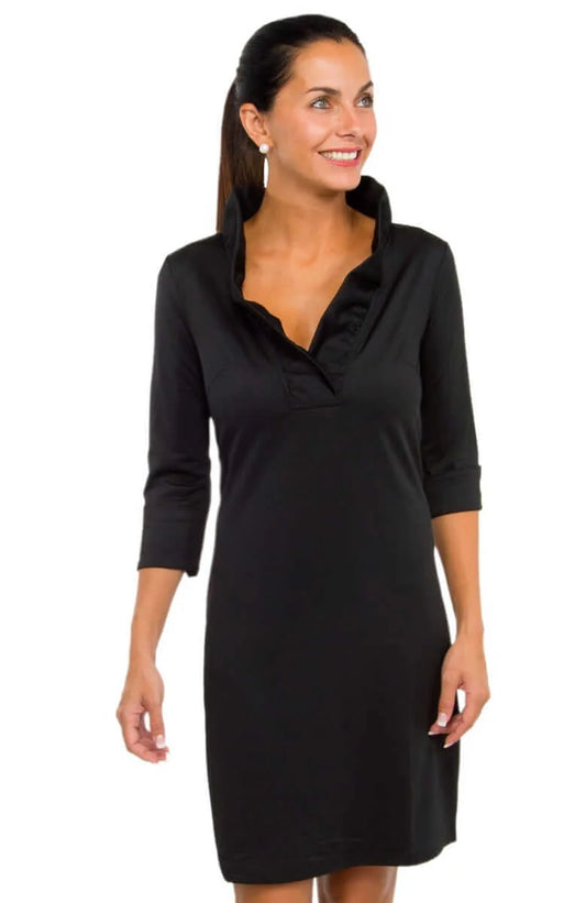 Jersey Ruffleneck Dress - Black