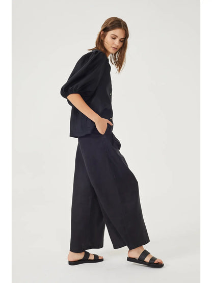 Culotte Linen Pants - Black