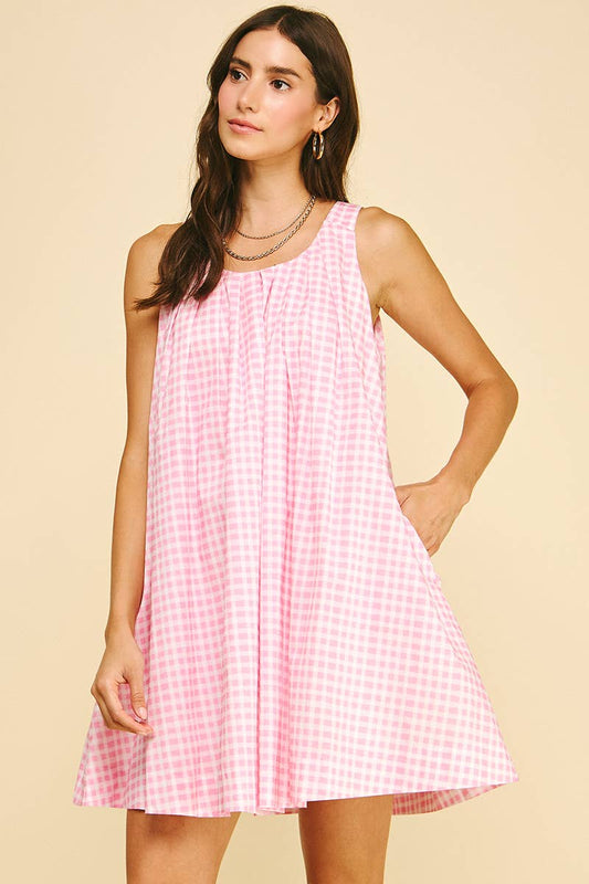 Gingham A-Line Mini Dress - Pink