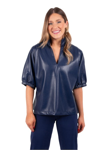 Emily McCarthy Poppy Top - Navy Vegan Leather