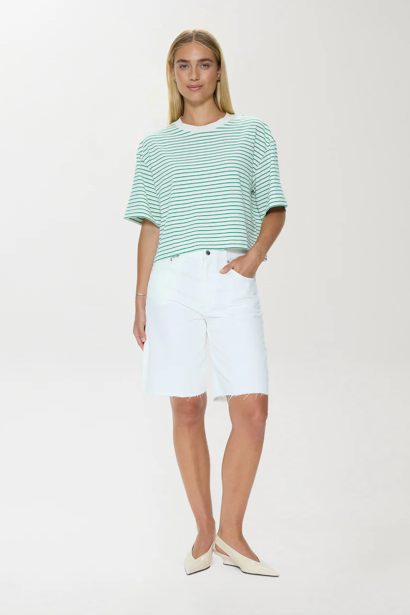 Mae Cropped Tee Shirt - Vert Stripe