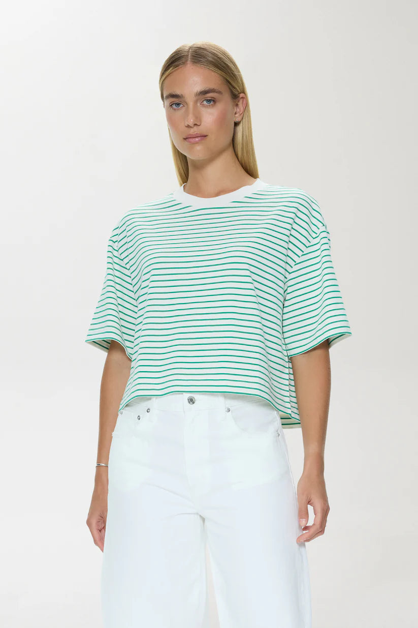 Mae Cropped Tee Shirt - Vert Stripe