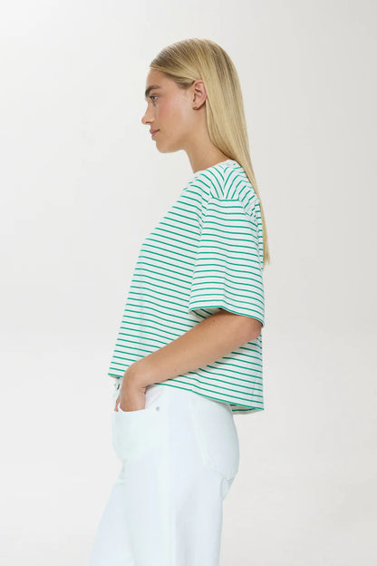 Mae Cropped Tee Shirt - Vert Stripe