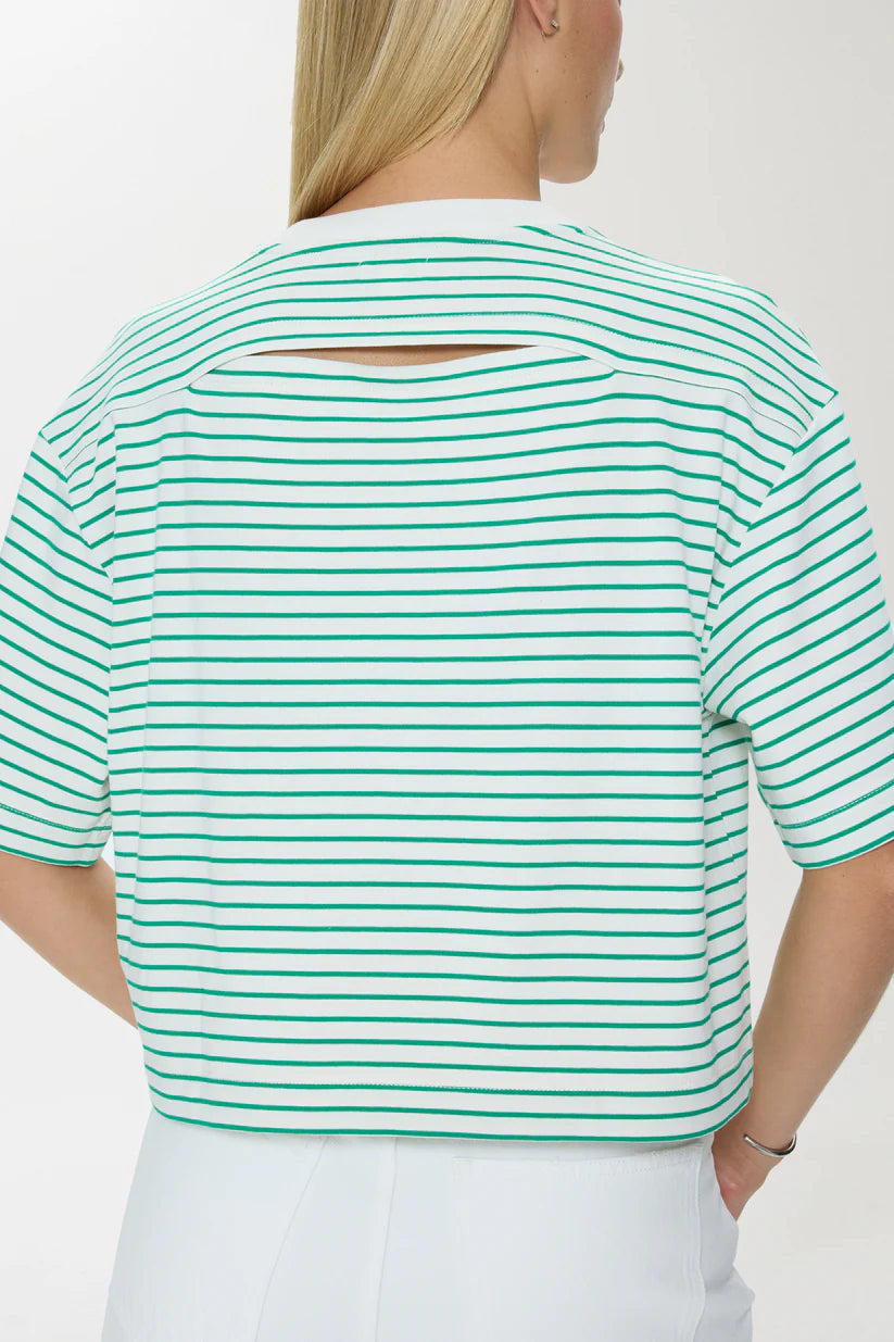 Mae Cropped Tee Shirt - Vert Stripe