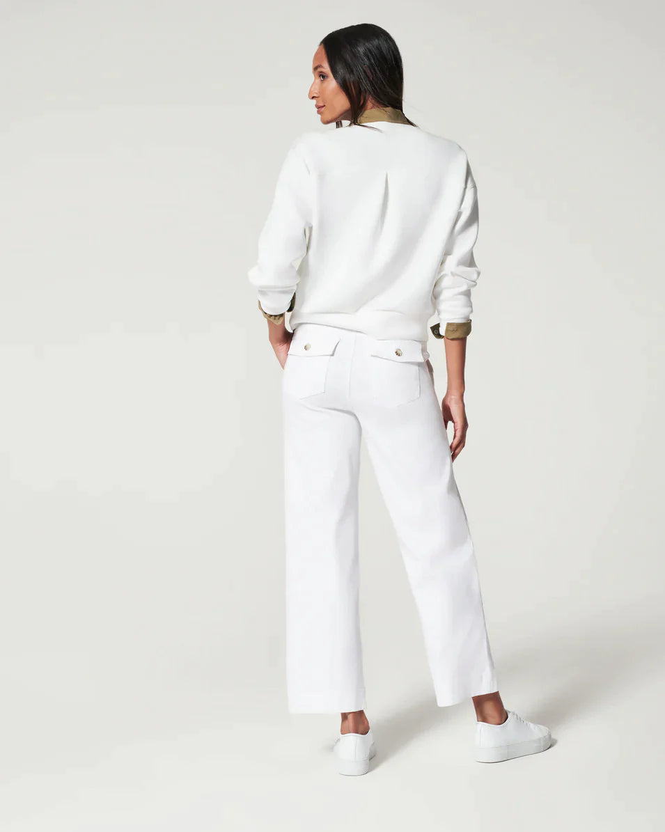 Spanx Stretch Twill Cropped Wide Leg Pant - White