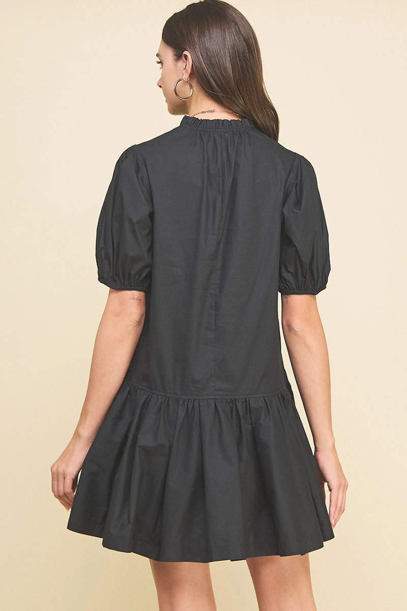 Solid Tiered Mini Dress - Black