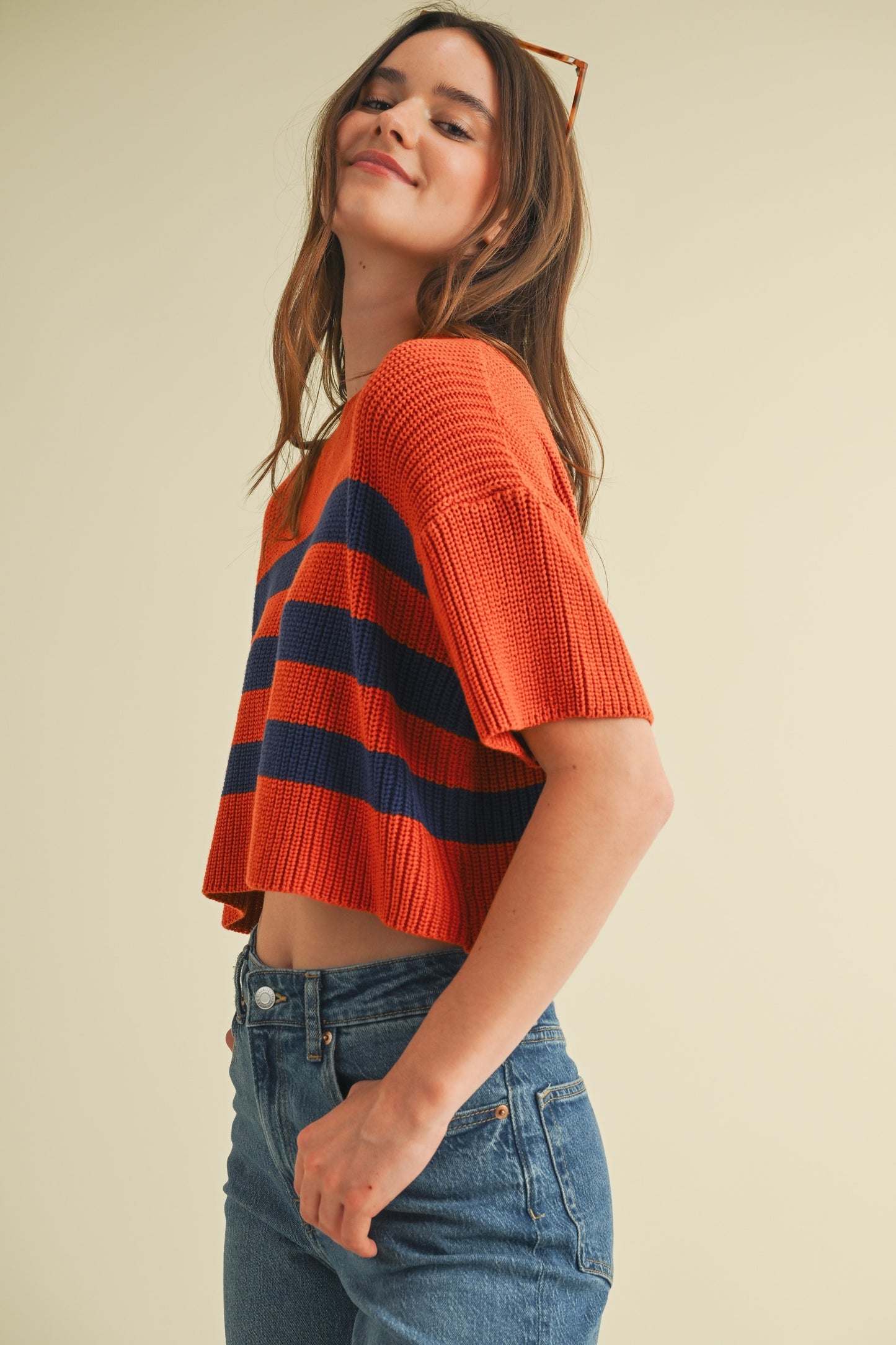 Stripe Sweater Top - Burnt Orange/Navy