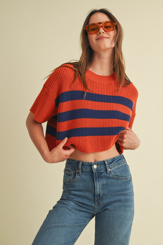 Stripe Sweater Top - Burnt Orange/Navy