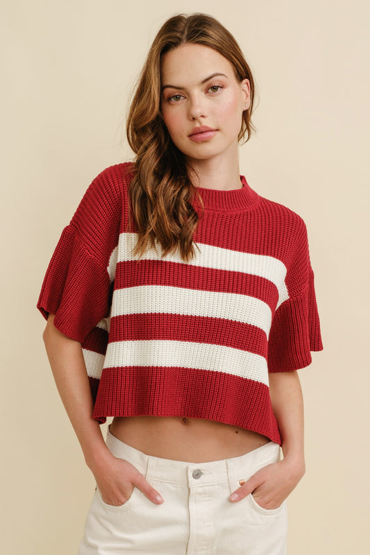 Stripe Sweater Top - Burgundy/White