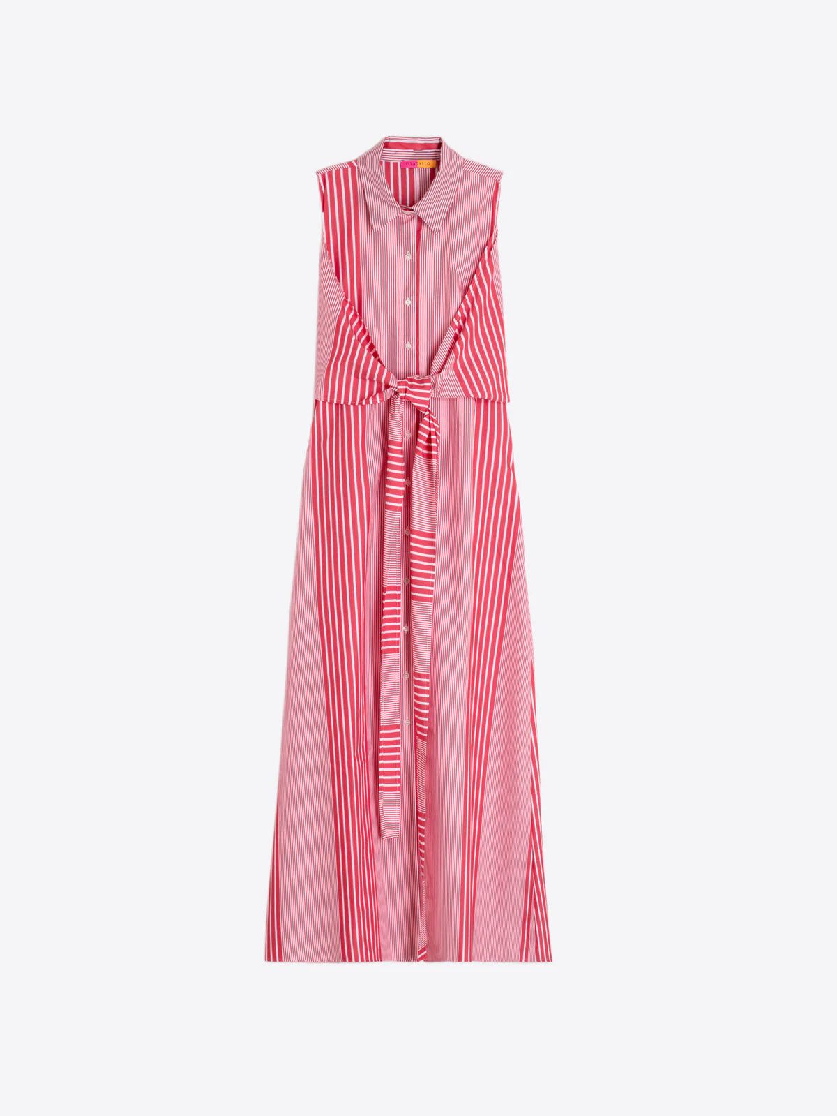 Striped Tie Front Shirt Dress - Red