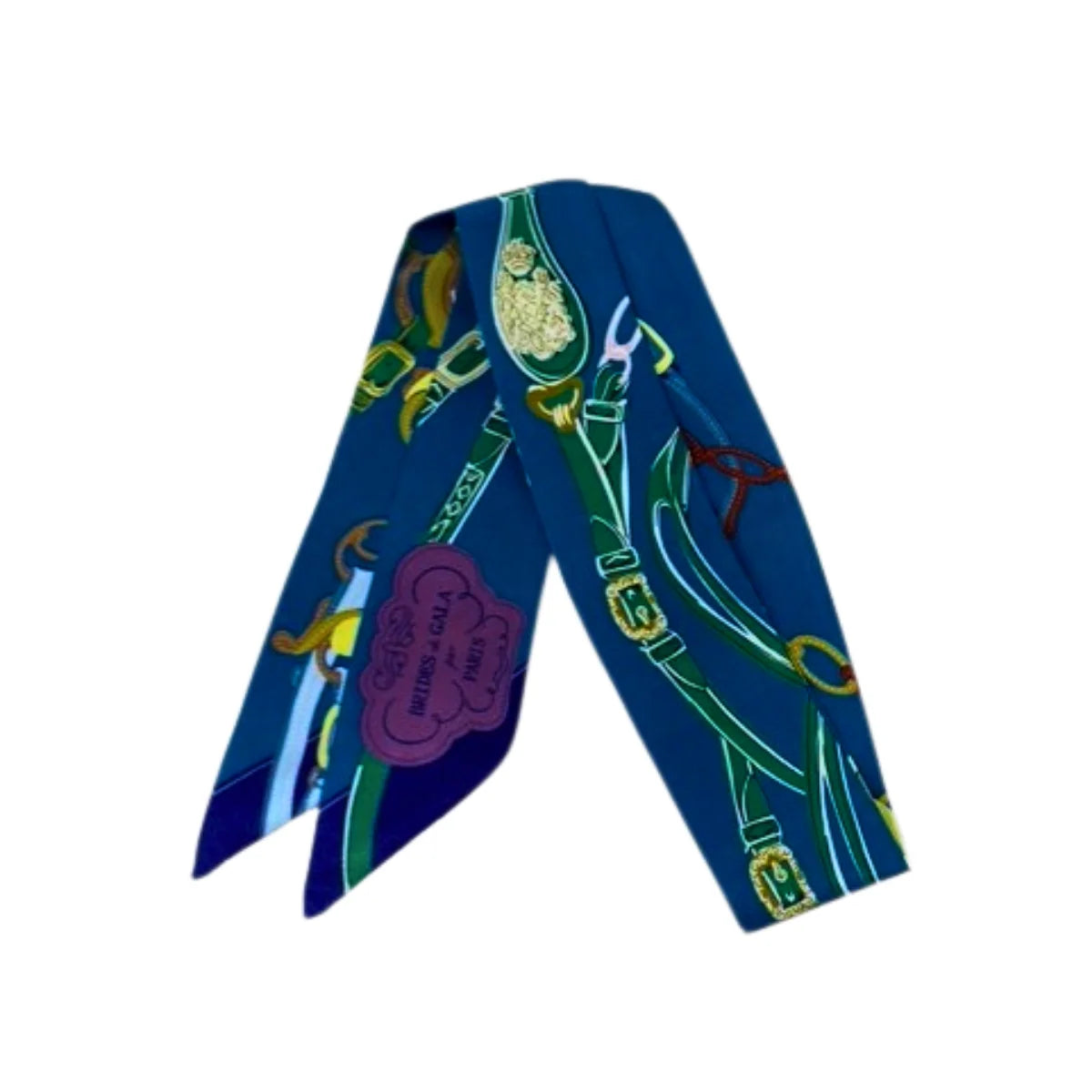 Equestrian Chain & Medallion Print Twilly Scarf - Petroleo