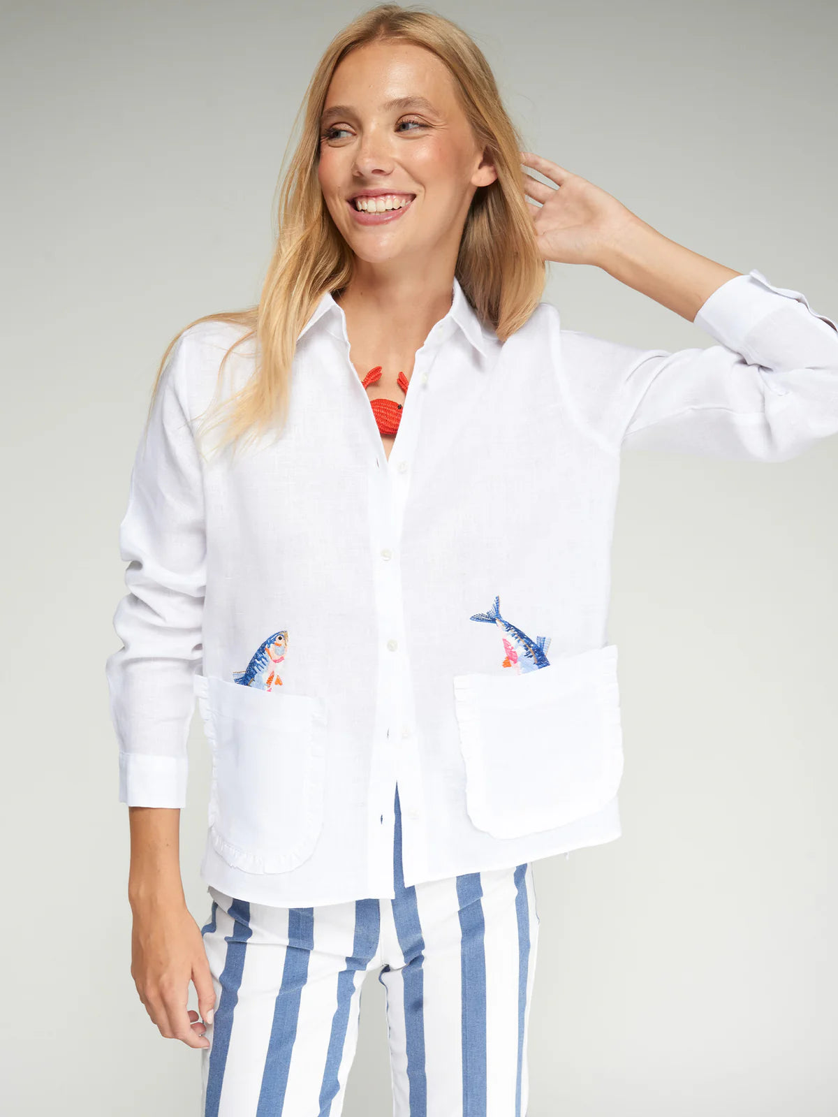 Embroidered Fish Shirt - White
