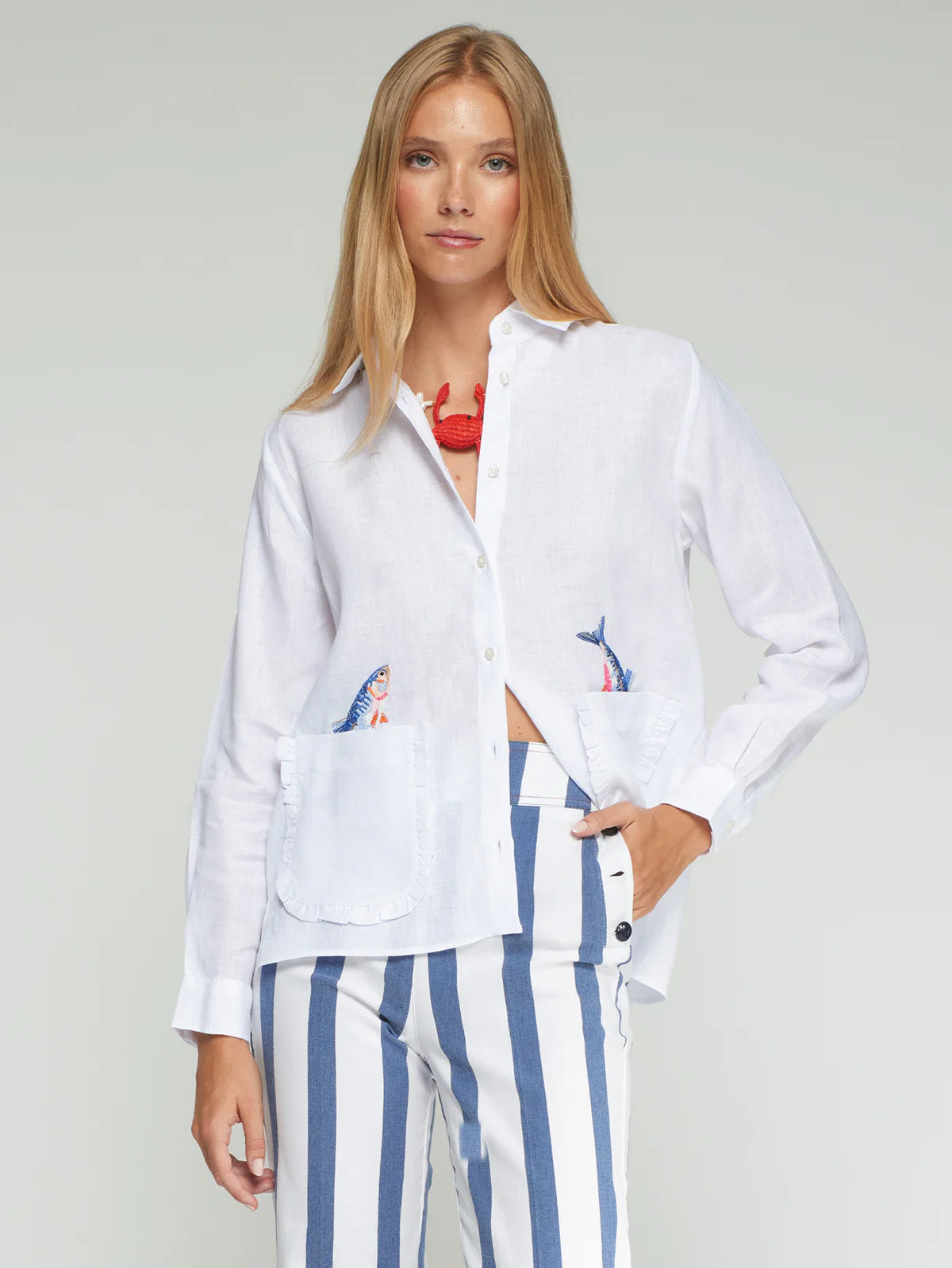 Embroidered Fish Shirt - White