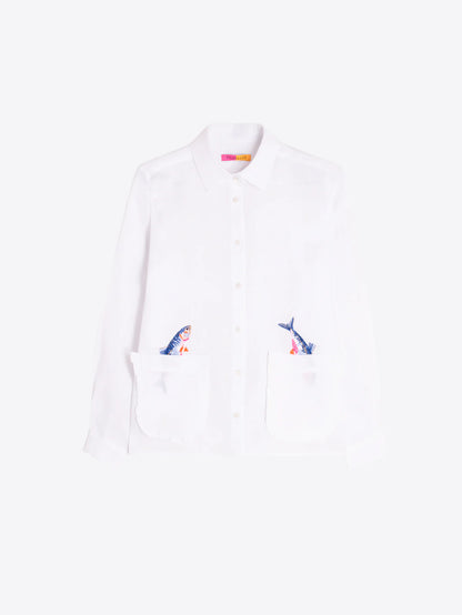 Embroidered Fish Shirt - White