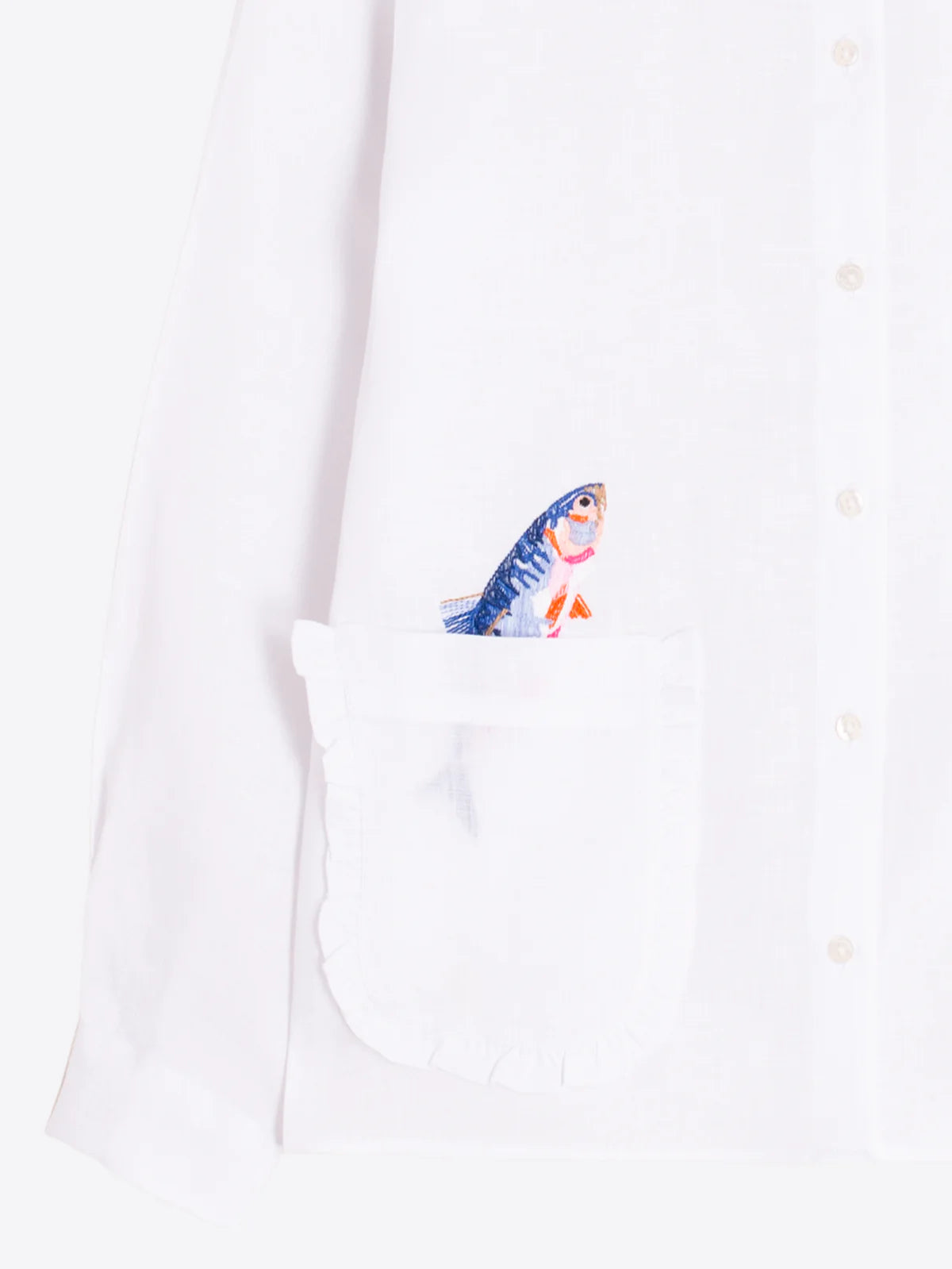 Embroidered Fish Shirt - White