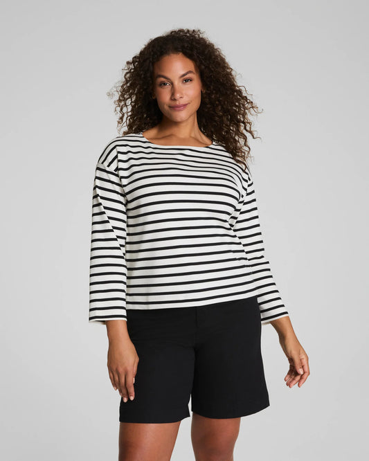 Spanx Cotton Boatneck Top - Ivory/Classic Black