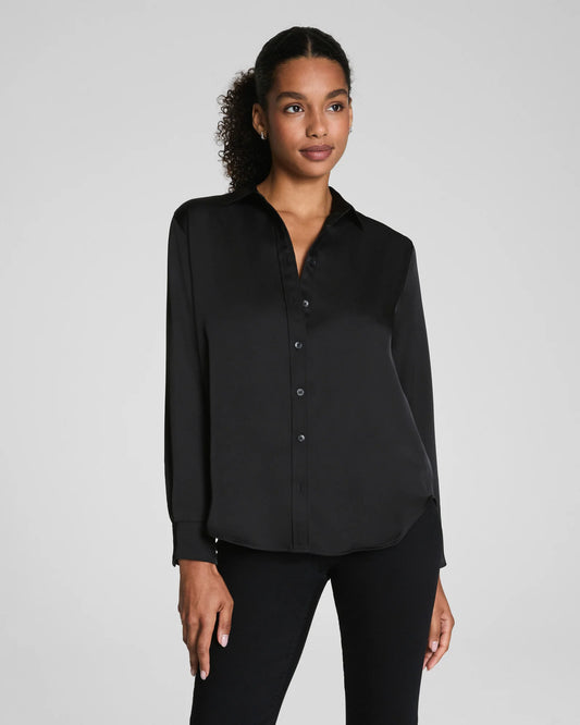 Spanx Silky Smooth Button Down Shirt - Classic Black