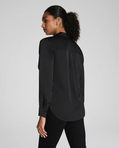 Spanx Silky Smooth Button Down Shirt - Classic Black
