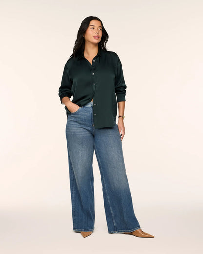 Spanx Silky Smooth Button Down Shirt - Night Forest
